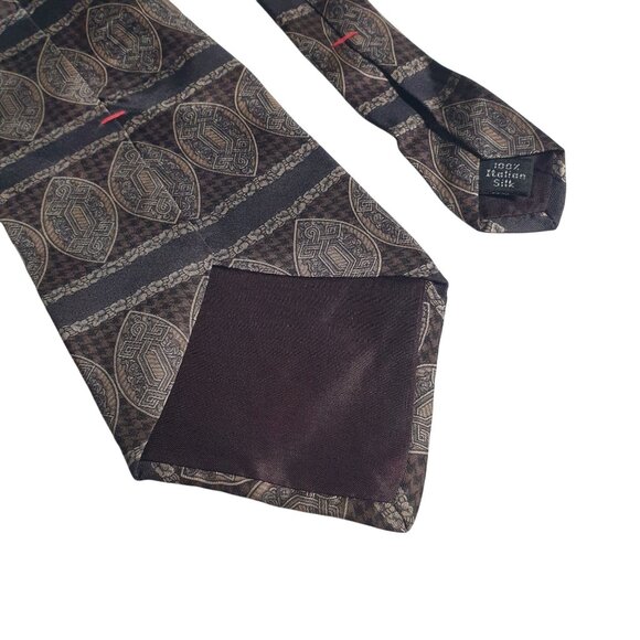 Arrow Men Vintage Italian Silk Tie Brown Black Professional Wear Office Gift Dad - Picture 4 of 5